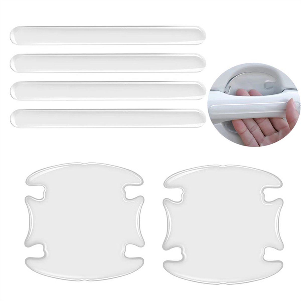 Autodeur Beschermers - Auto Deurkom & Handgreep - Handvat Beschermers Auto - Deurgreep Beschermers Auto - Auto Sticker - Transparante Anti-Kras Beschermstrip - Siliconen Beschermstrips - Zelfklevend - Stootkussens - Rubber Lakbescherming - 8 Stuks