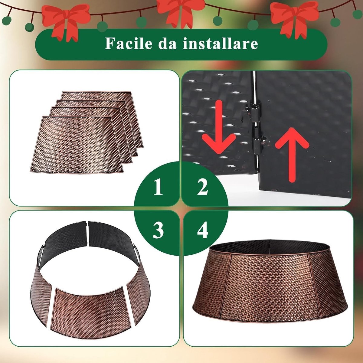 Kerstboomhalsband - Gehamerd Koper - 70 cm - Decoratieve Basis voor Kunstbomen - Voor Binnen en Buiten