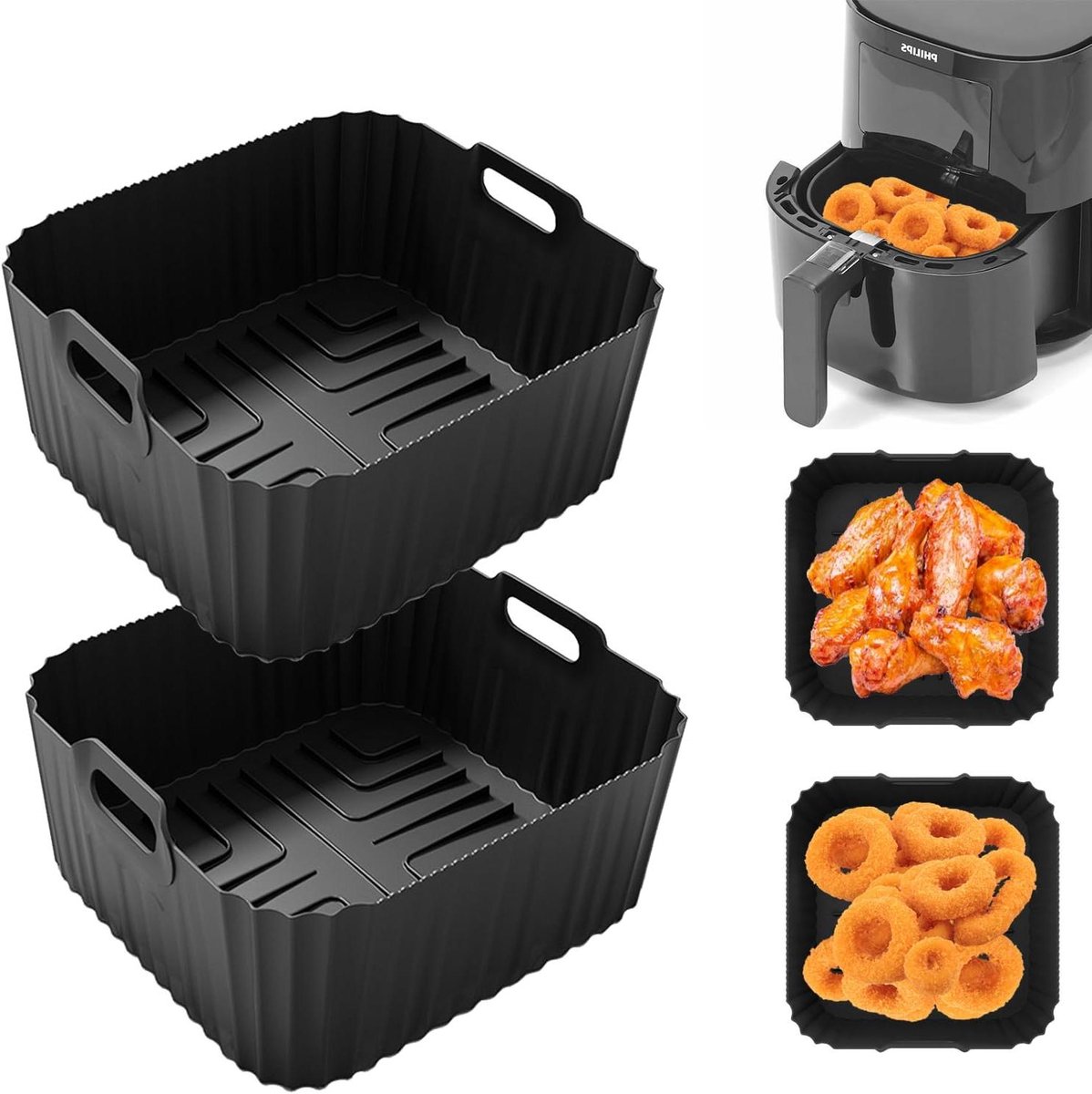 Siliconen Airfryer Bakvorm Airfryer Mandje Airfryer Liner Gezond Bakken Voedselveilig Siliconen 2 stuks Zwart
