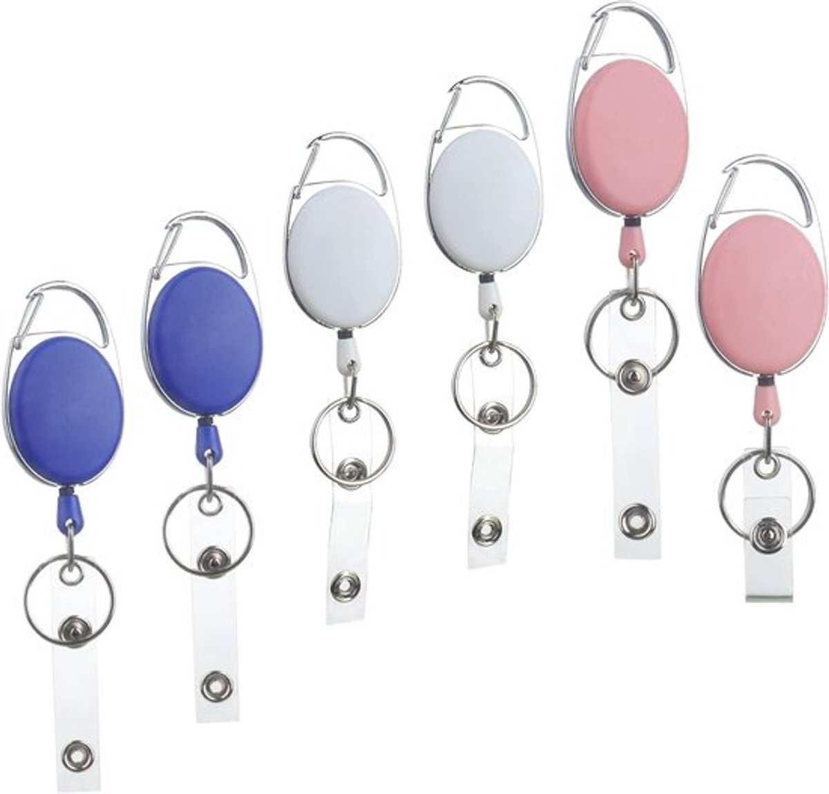 Roellgs 6 stuks uittrekbare ID-houders met vinylriem en sleutelhangers, ID-badge houders, karabijn en riemclip voor bevestiging (gemengde kleuren)