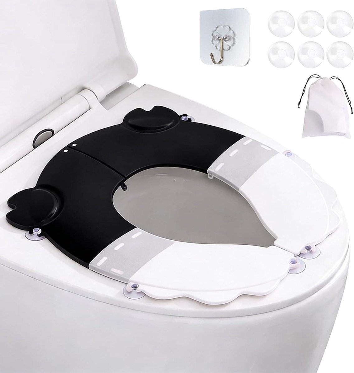 Opvouwbaar Toiletkussen - WC Verkleiner - Kinderen Zindelijk Maken - Met Zuignappen - Compact Opvouwbaar - Zwart