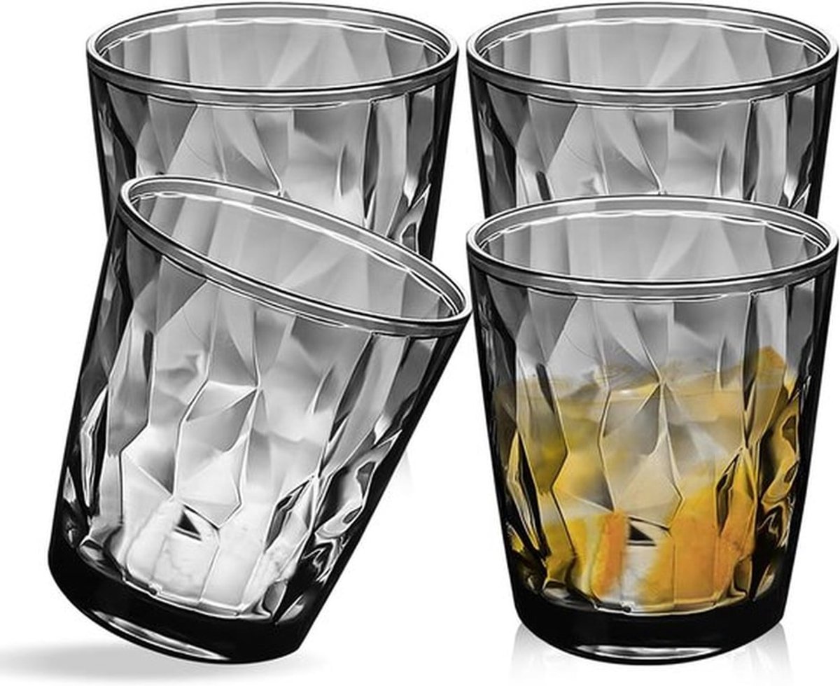 Herbruikbare plastic bekers set van 4 - plastic bekers voor kinderen en volwassenen - Transparant 300 ml voor drinkwater en sap - Schokbestendig en duurzaam