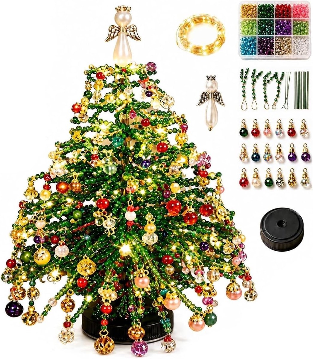 DIY Kralen Kerstboom Knutselpakket | 3D Kristal Kralen Feestknutselset | Kleurrijke Kralen & Ornament Bedels | Warme Gloed Tafeldecoratie | Ontspannend Handwerkproject voor Feestdagen Geschenk (Stijl B kerstboom)| Cyslmuk®