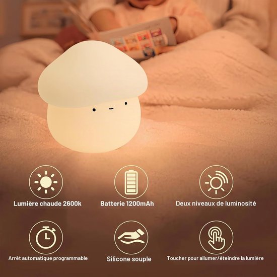 Paddestoel Lamp - Timer paddestoel nachtlampje voor kinderen - Dimbaar en eenvoudig te bedienen schattig lampje - Squishy siliconen nachtlampje - Oplaadbare nachtlampje voor babykamer van Merkloos — afbeelding 5