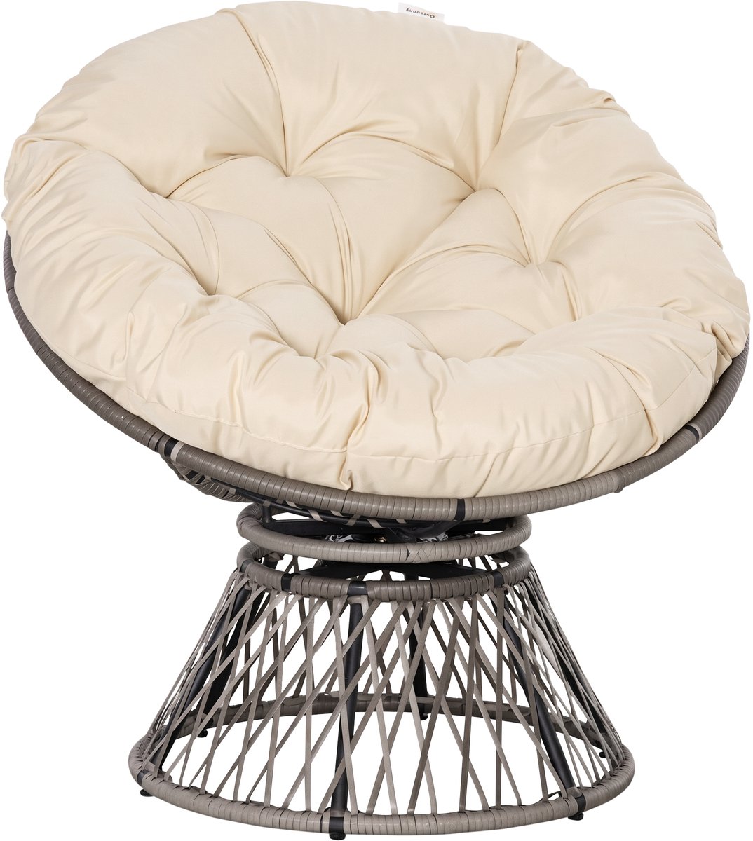 Ronde tuinstoel, draaibaar, hoog comfort, Ø 97 x 90 cm, crème | Papasan-stoel, groot kussen inbegrepen, polyester, gevlochten hars