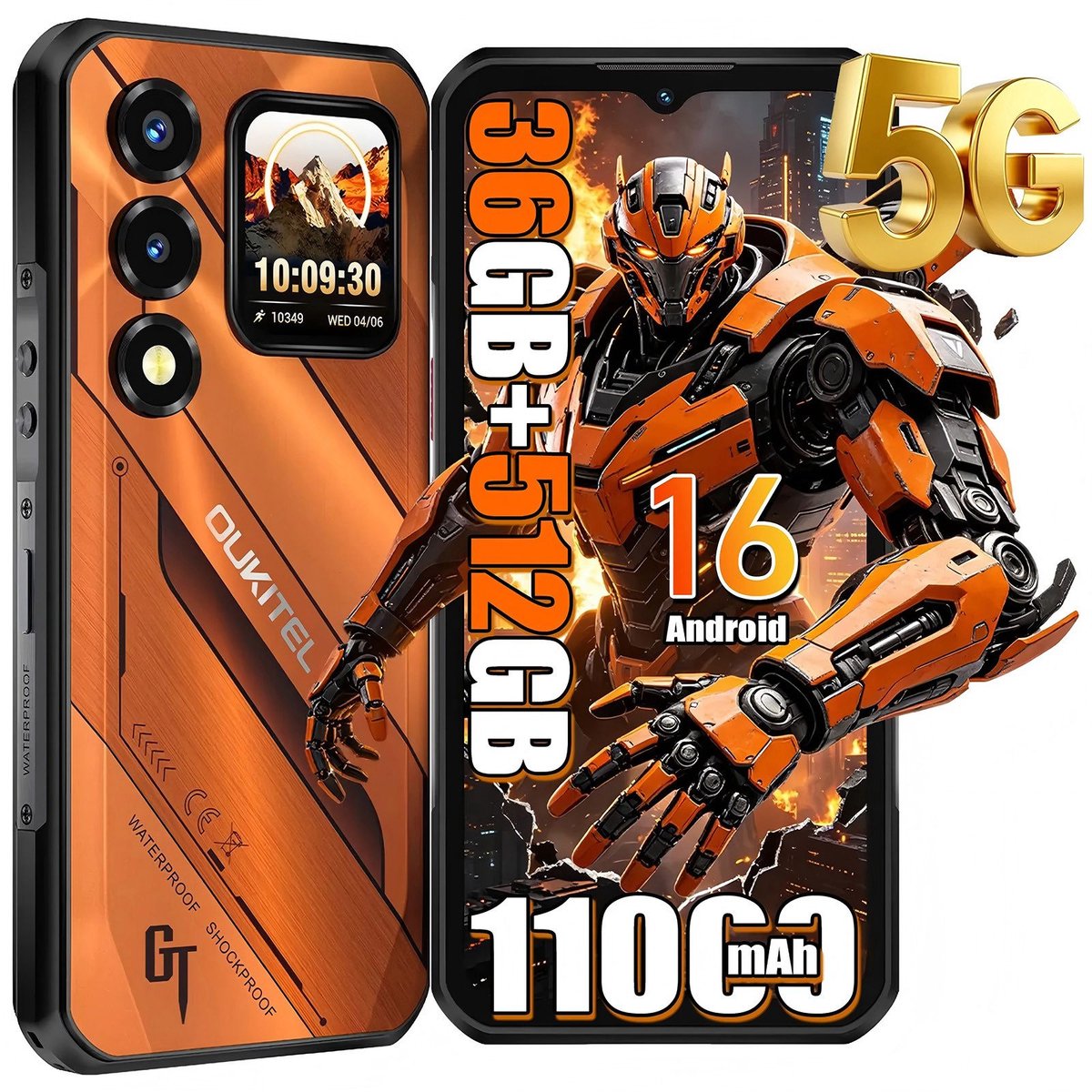 OUKITEL WP66 5G Outdoor Smartphone-11000mAh-108MP camera- 36GB RAM-512GB ROM- IP68 Waterdicht, Android 16, NFC