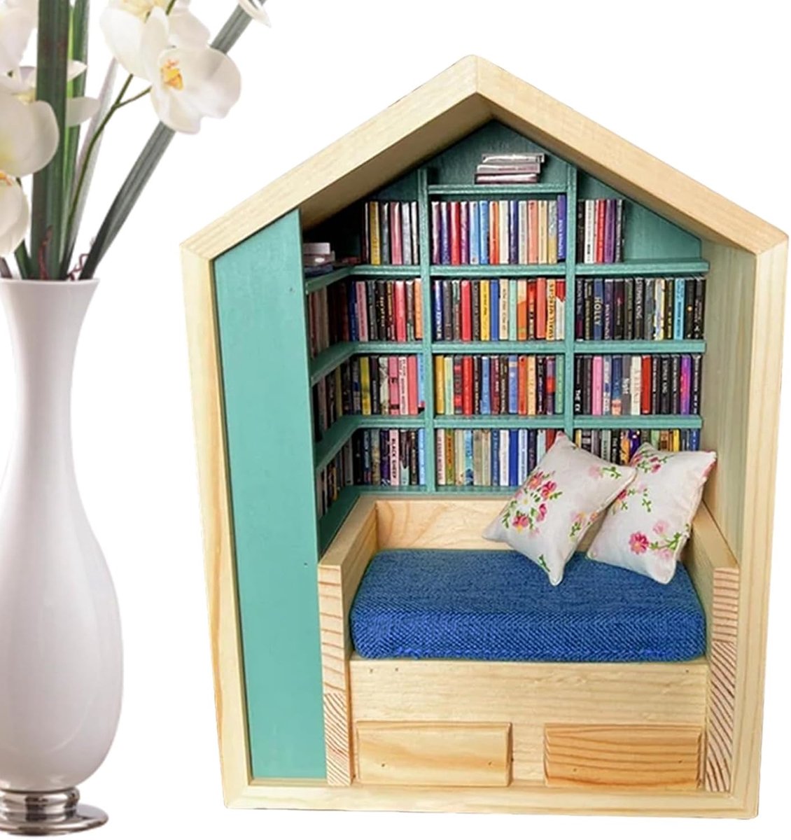 Boekenplank Stress Reliever - Houten Kleine Boekhuis Nook Decor - Bouwbare Boekenplank Jigsaw Boekenkasten Decor - voor Meisjes Jongens Kinderen Hoek Woonkamer Slaapkamer - kleurn