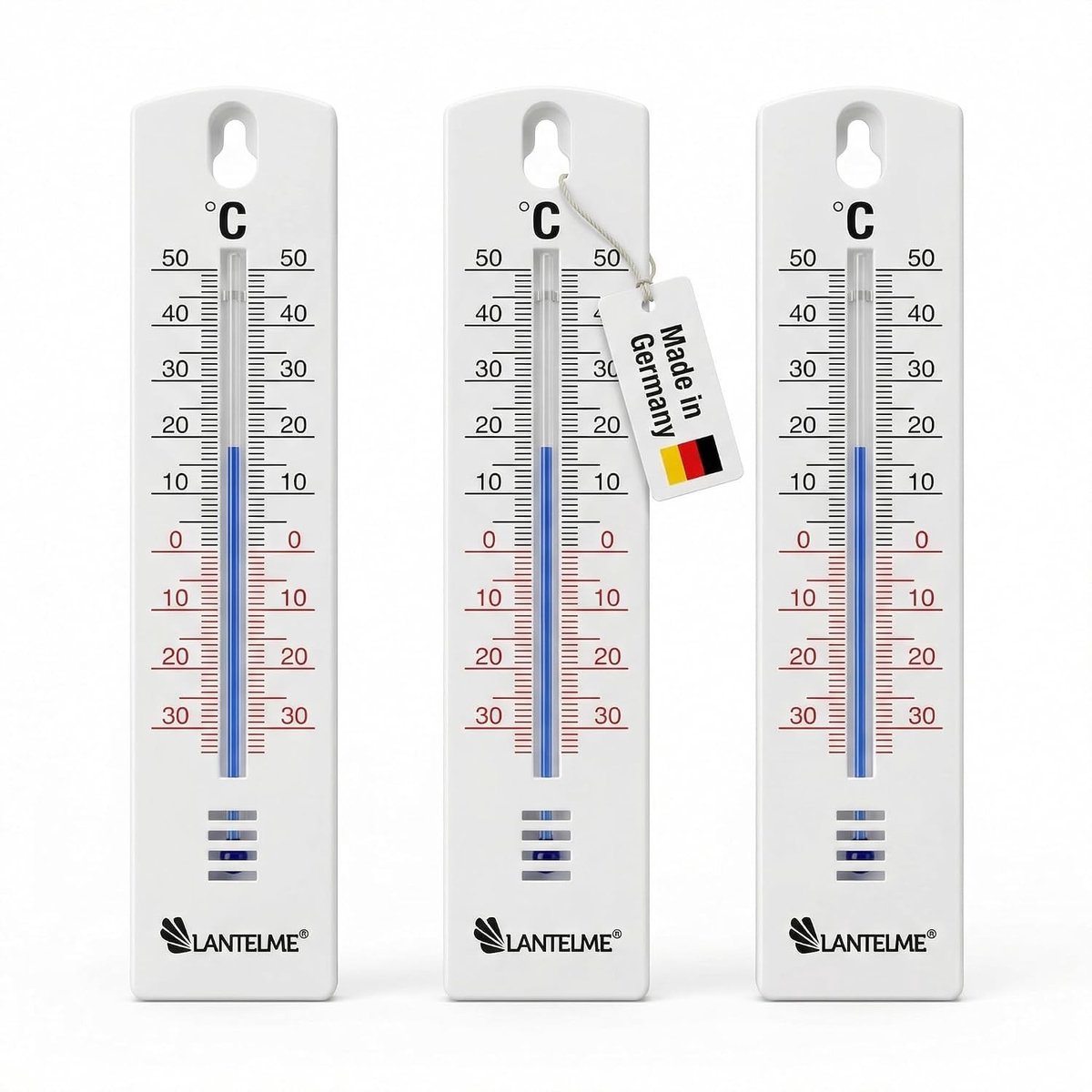 Set van 3 Analoge Thermometers - Wit - 20 x 4 cm - Kunststof voor Binnen en Buiten