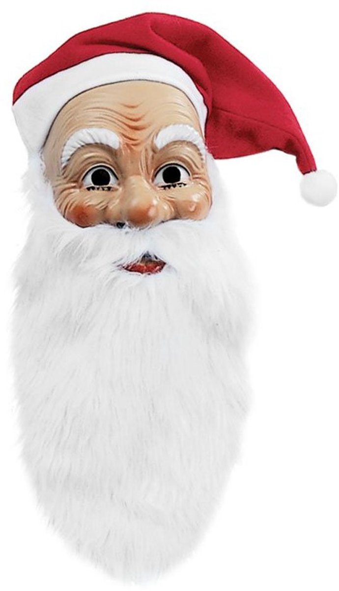 Kerstmanmasker Met Baard En Muts - Kerstman met baard pruik