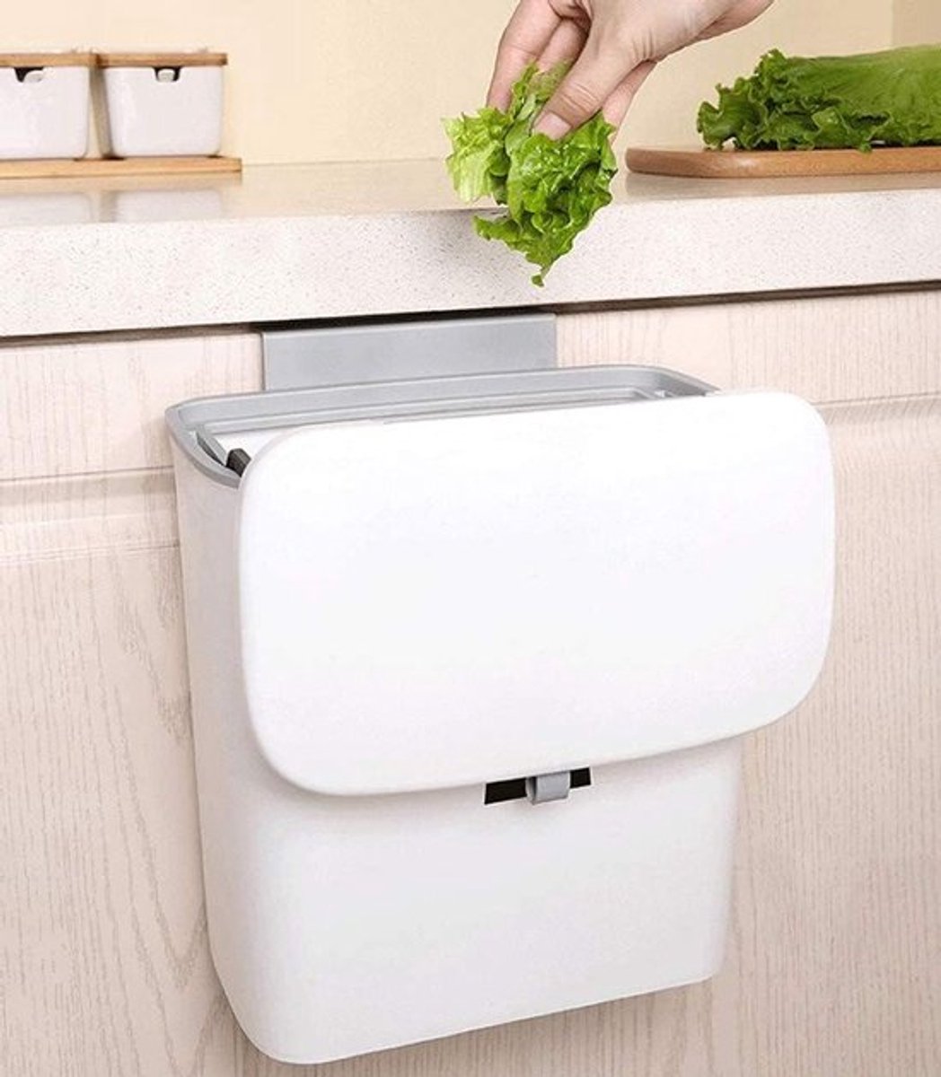 - Wandafvalemmer - Schuifdeksel - 7 liter - Keuken - Op te hangen - Wit - Prullenbak
