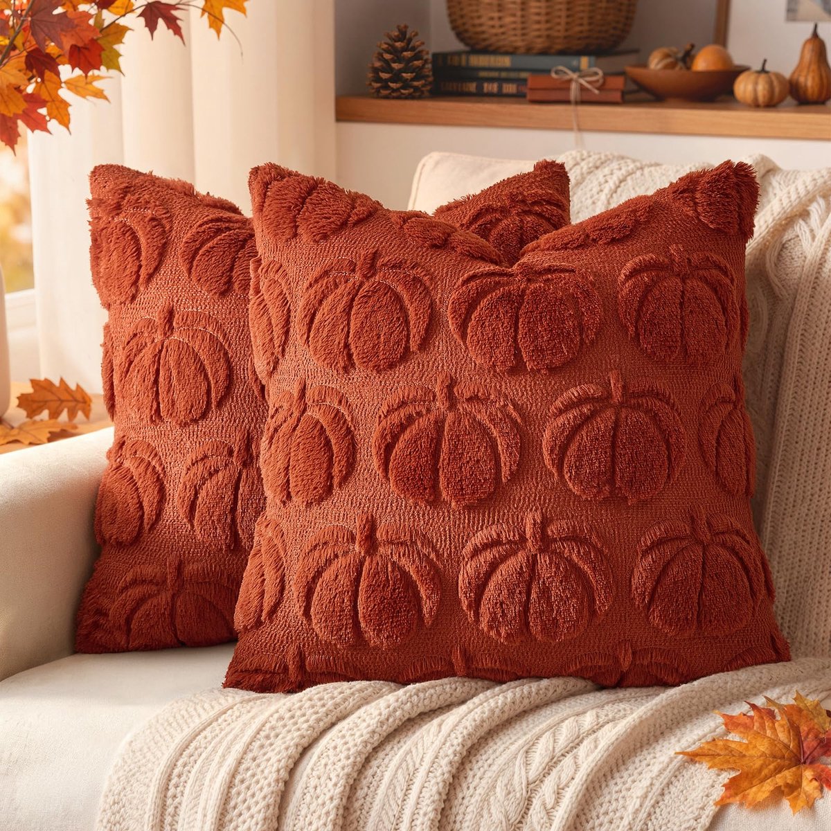 Kussenhoezen 40x40 cm Herfst Decoratie Pompoen Karamel 2 Stuks