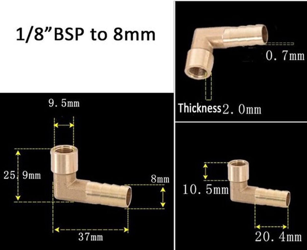 Weerhaak Slang Fitting 8mm Elleboog Pijp Connector Messing Draad 90 Graden Adapter.