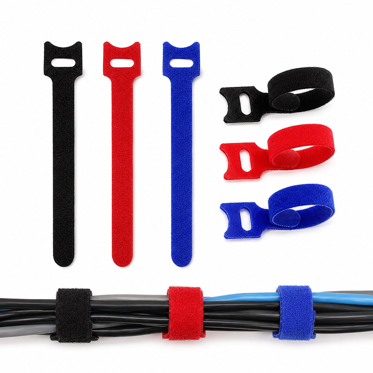 klittenband kabelbinders - kabel organizer voor bureau - kabelclips zelfklevend - 6 stuks