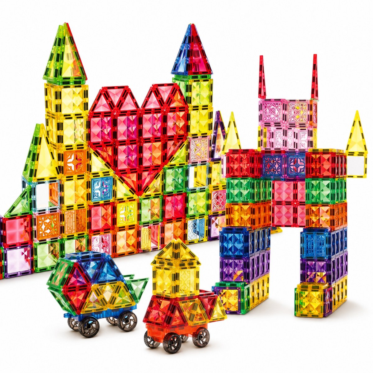 Five Stars® Magnetic Tiles 400 Stuks – Inclusief Bouwopdrachten – Magnetische Tegels Speelgoed – Magnetisch Bouwspeelgoed – Montessori Educatief – Constructie Bouwstenen – Magna Tiles - Cadeau voor Jongens & Meisjes