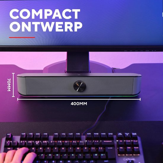 PC Soundbar - Computer Luidspreker - Muziek Luisteren - Compact Stereogeluid - 400 x 70 mm - Grijs — afbeelding 4