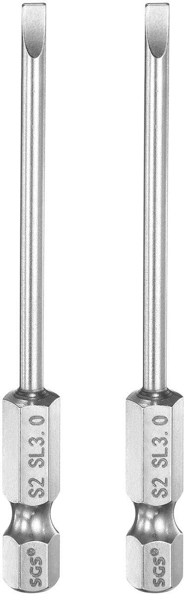Set van 2 vlakke schroevendraaier bits SL3, 75mm met 1/4" zeskantschacht