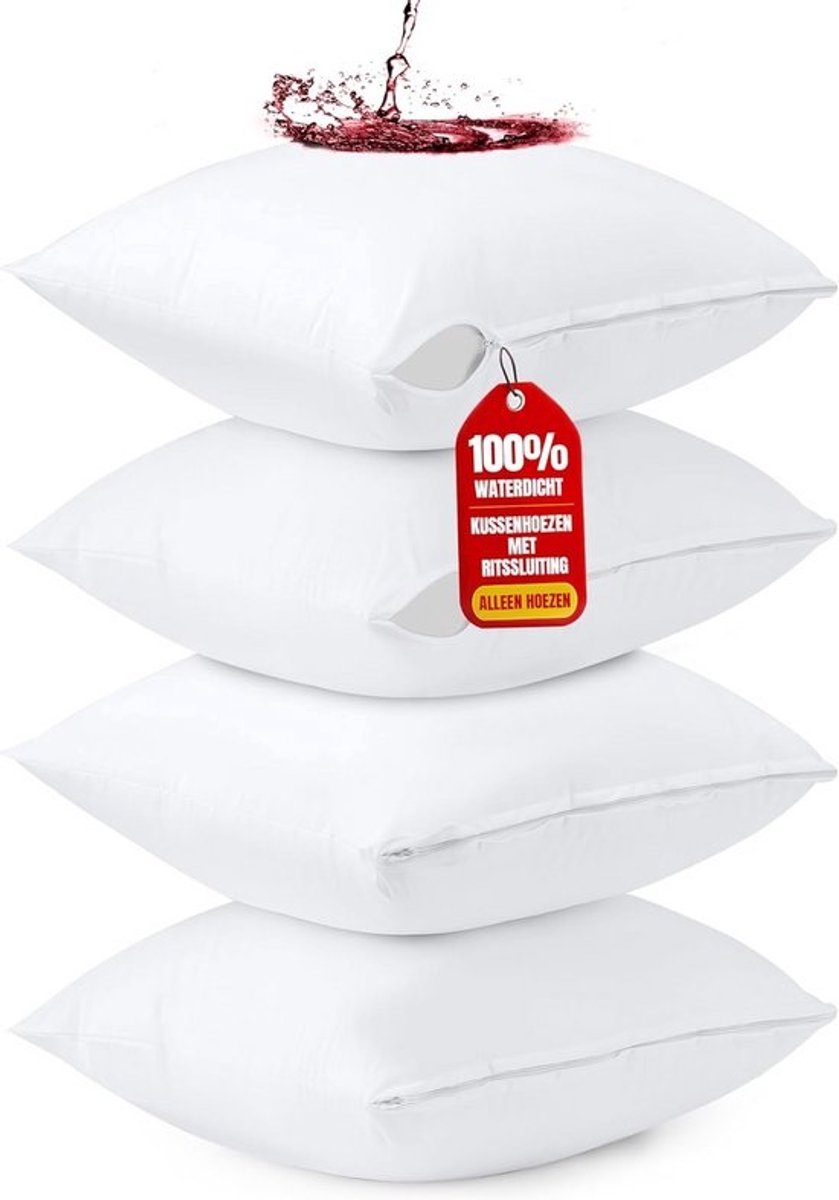 4x Waterdichte Kussenhoezen 80x80 cm - Kussenbeschermers met Ritssluiting - Anti Bedwantsen