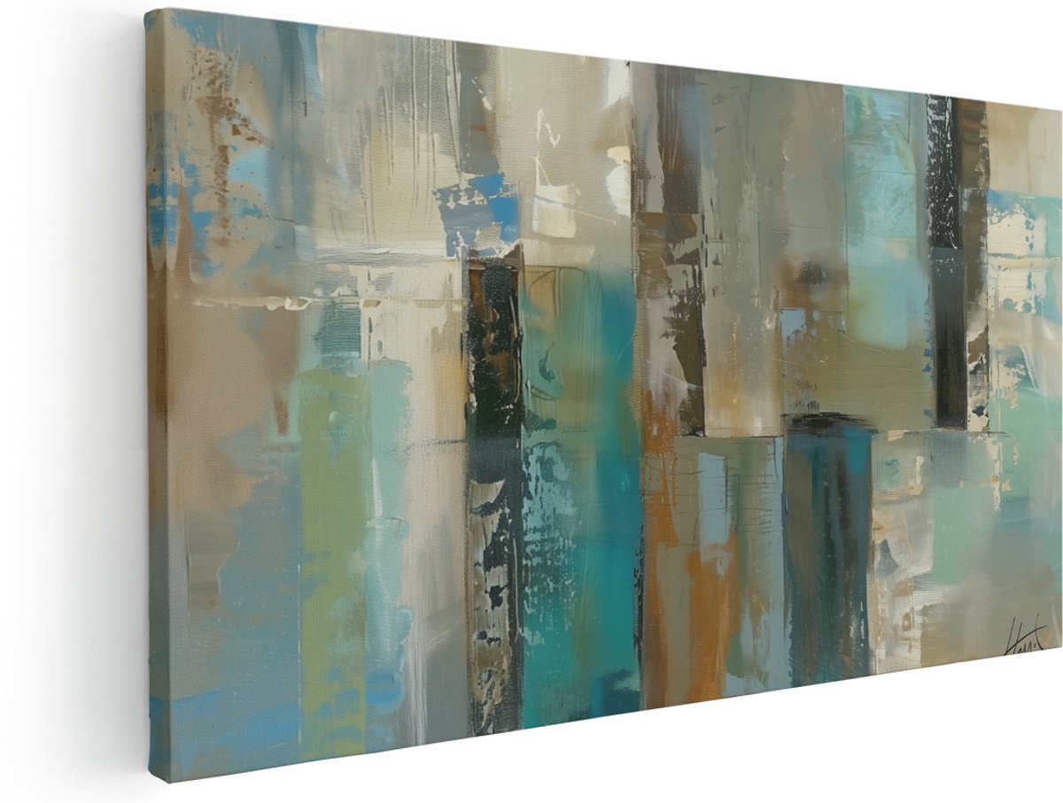 Artaza Canvas Schilderij Abstract Blauw en Bruin - 160x80 cm - Groot - Klein - Wanddecoratie Woonkamer - Schilderijen - Muurdecoratie