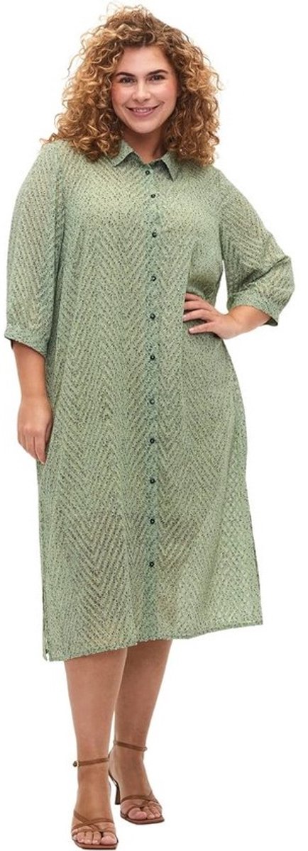 Plus-size jurk met puntjes en 3/4-mouwen, structuur, zijnspleet, blazerlijn
