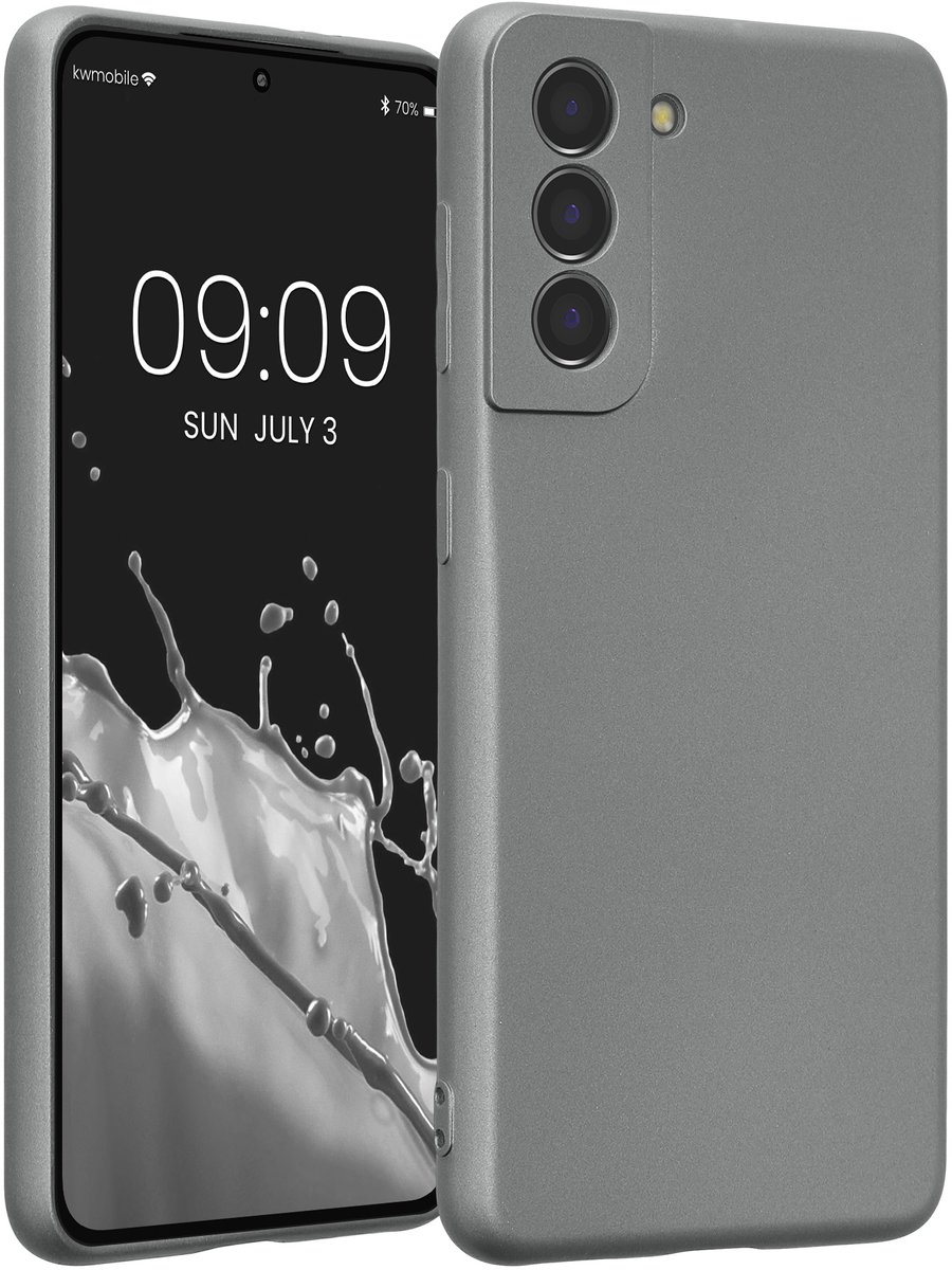 kwmobile metallic telefoonhoesje van TPU - geschikt voor Samsung Galaxy S21 - Flexible case voor smartphone - In metallic grijs
