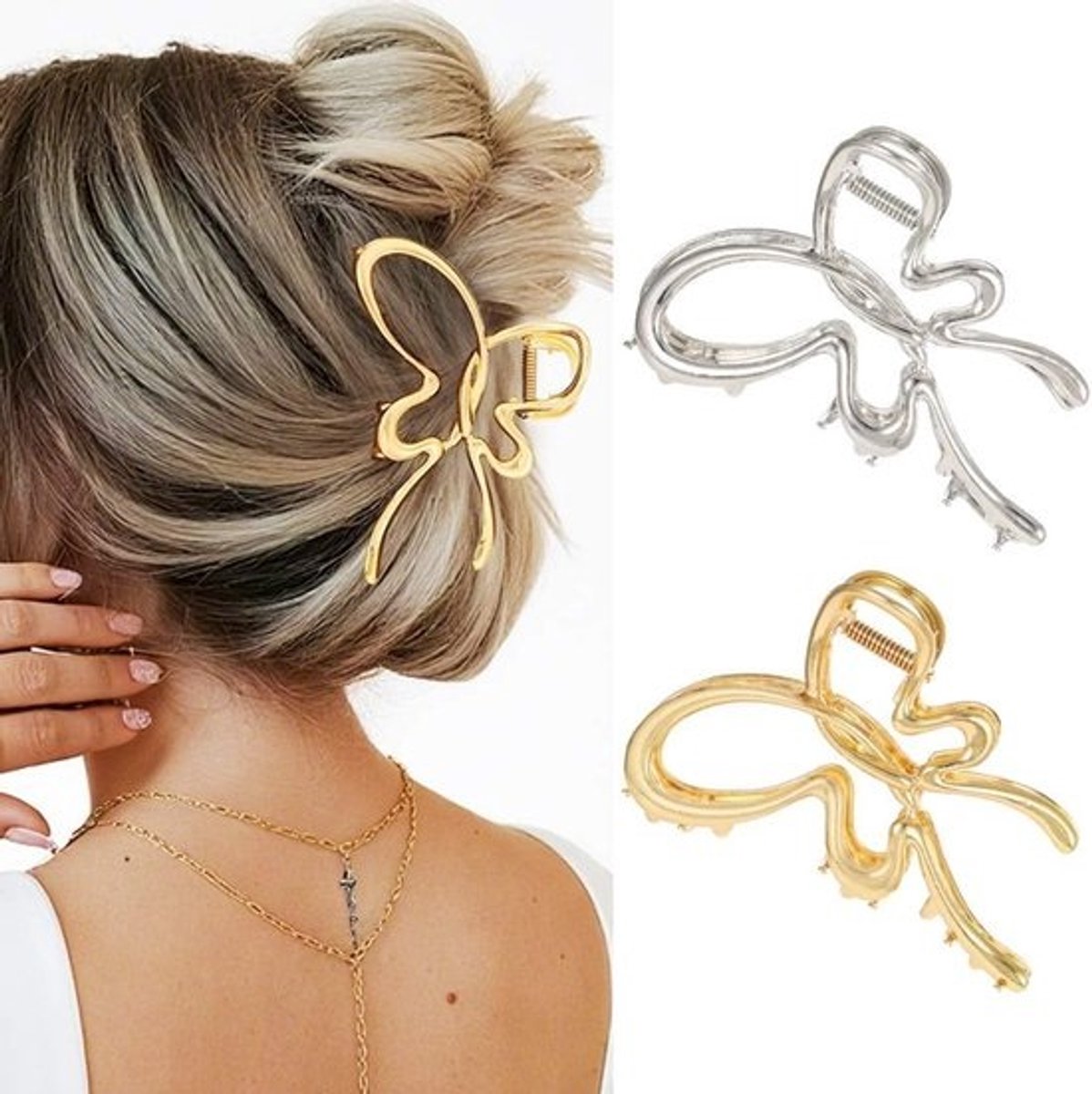 Set van 2 Goudkleurige Metalen Haarspeld Klemmen in Vlinderontwerp - Medium voor Dik en Dun Haar