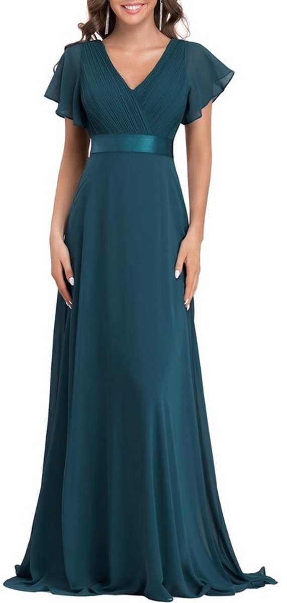 Lange dames jurk chiffon met V-hals en hoge split