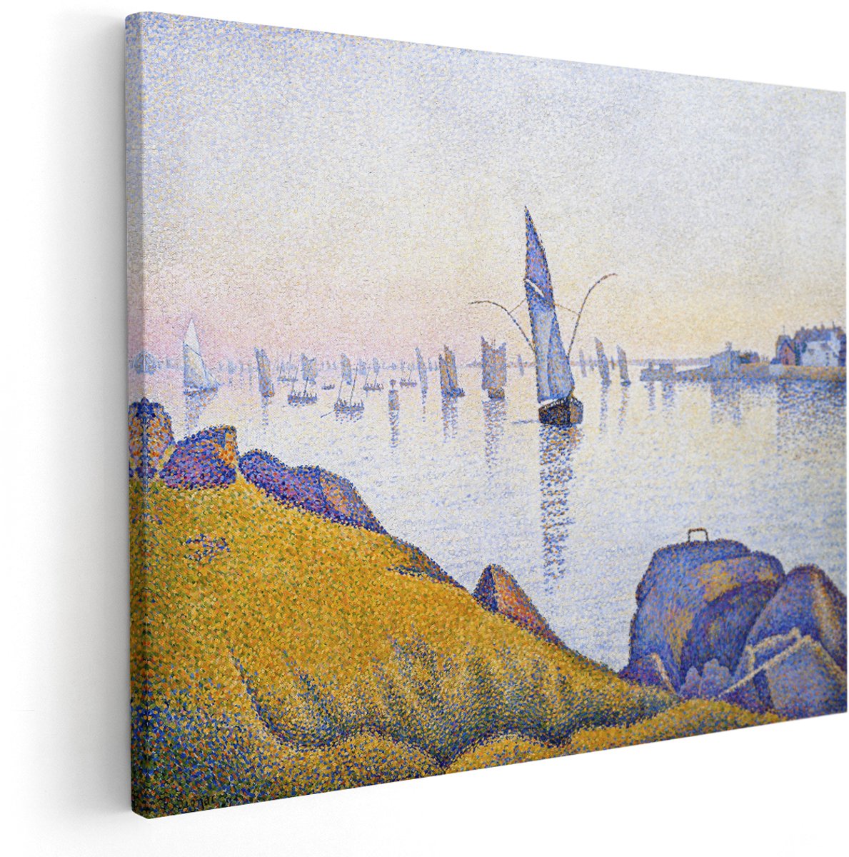 Artaza Canvas Schilderij Zeilboten - 150x120 cm - Groot - Wanddecoratie Zee - Muurdecoratie Pointillisme - Decoratie Kust Landschap - Schilderijen Op Canvas