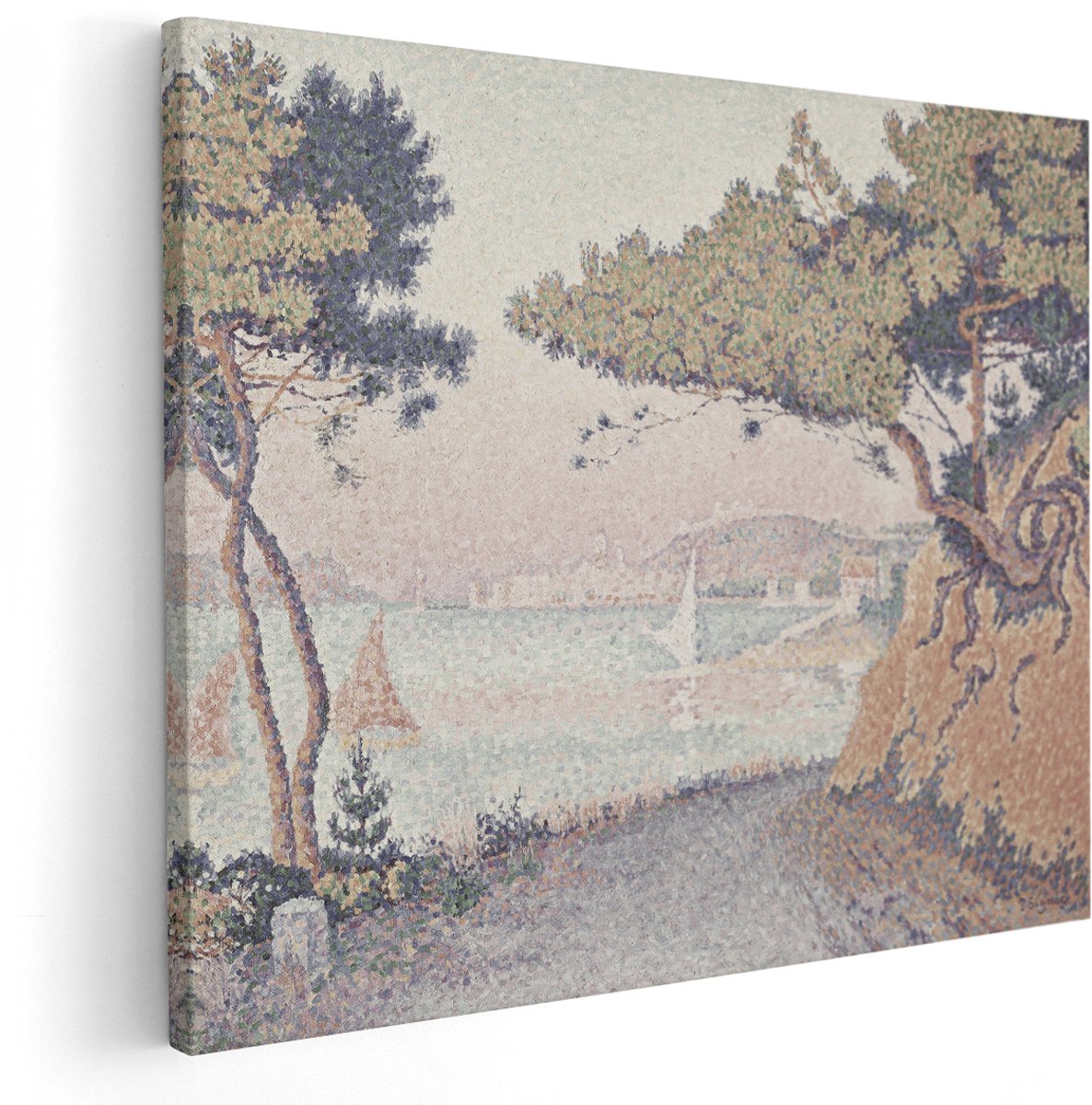 Artaza Canvas Schilderij Landschap Signac - 150x120 cm - Groot - Wanddecoratie Kust Met Zeilboten - Muurdecoratie Pijnbomen - Schilderijen Op Canvas Natuur