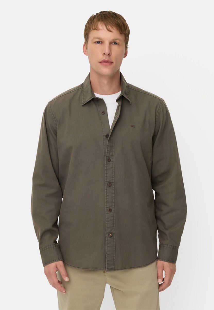 camel active Katoenen overhemd met kentkraag - Maat menswear-L - Olijfbruin