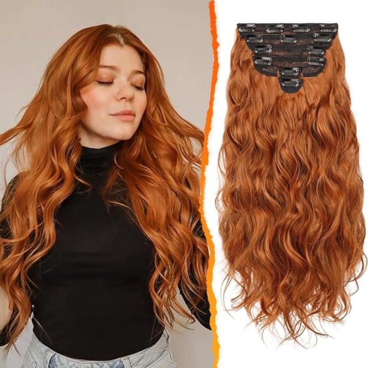 50cm Golvende Clip-in Haarverlenging Koper Synthetisch Volume en Lengte voor Dames
