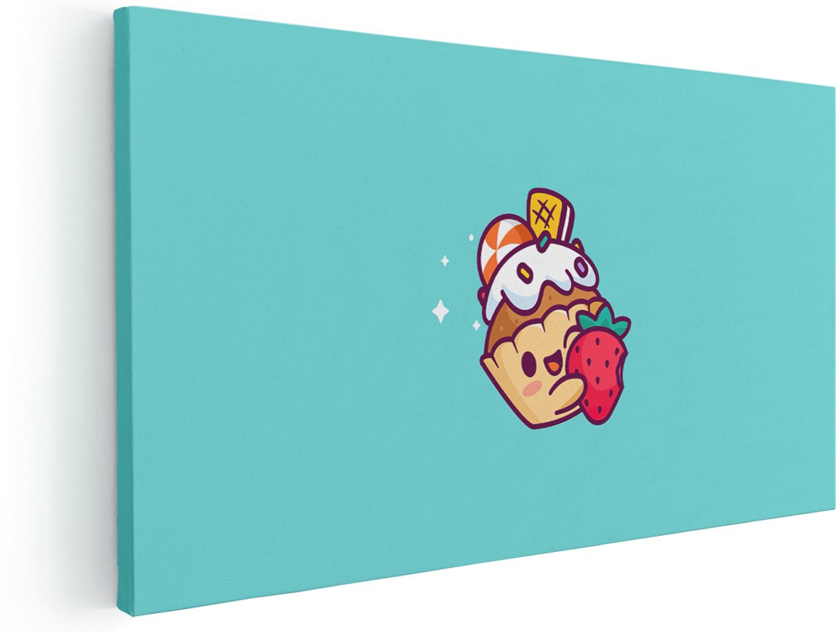 Artaza Canvas Schilderij Cartoon Cupcake - 160x80 cm - Groot - Wanddecoratie Aardbei - Muurdecoratie Jongenskamer - Schilderijen Kleurrijk