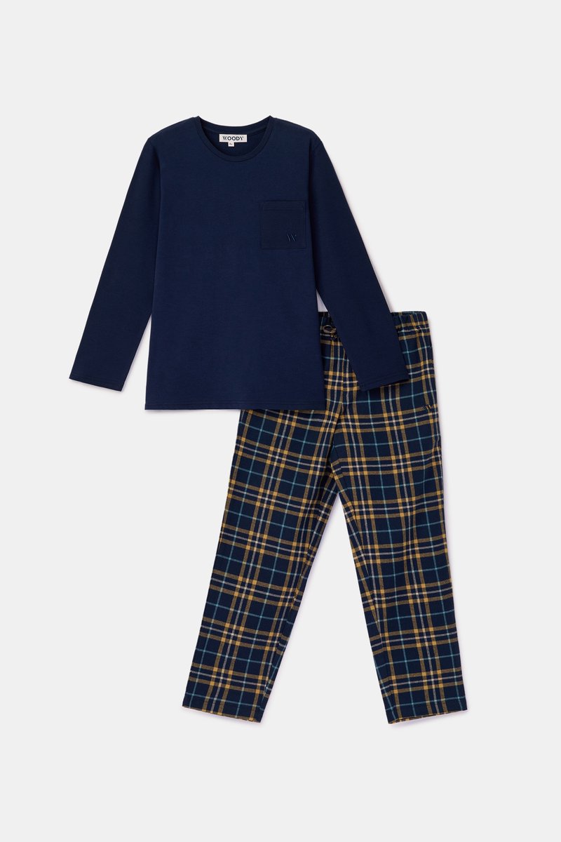 Heren pyjama Woody met woven broek-QWB/881-L
