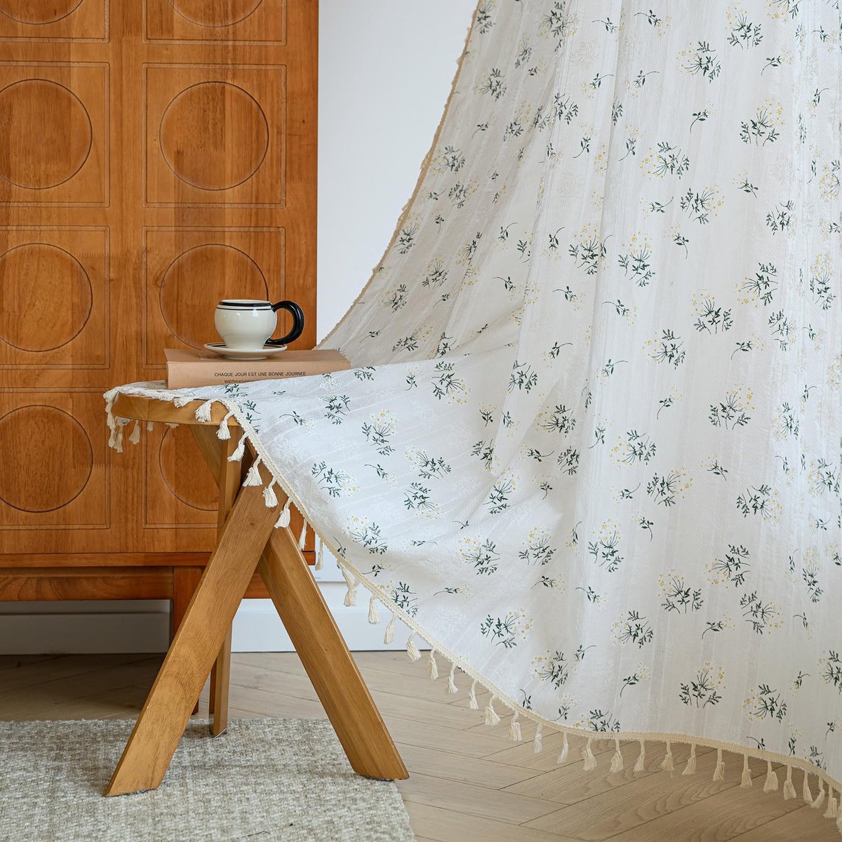 Gordijn - Kleine raamgordijnen - Boho Gordijn - Bloemengordijn - Katoenen Raamgordijn - Vintage Boho Gordijnen - Woonkamer Slaapkamer - 140 x 80 cm - Bloemen