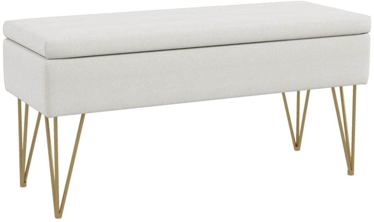 Bankje - Bedbank Met Opbergruimte - Dikke Vulling - Ademende Stof - Stalen Poten - 100 x 40 x 49 cm - Crème