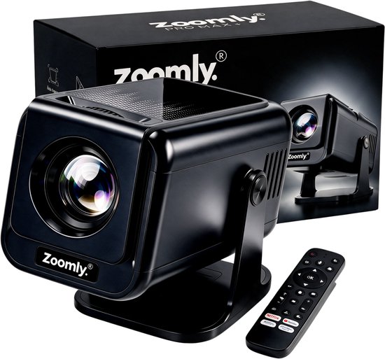Zoomly® Pro MAX+ Mini Beamer – 700 ANSI Lumen – Thuisbioscoop Beamer met Android 14, WiFi 6 & Bluetooth 5.4 – Full HD 1080p – Ondersteunt 4K – Gratis Smart Remote