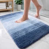 Badmat BOTC - Antidérapant - 75x50cm - Badmat absorbant - Tapis de douche - Tapis de toilette - Blauw/ Wit