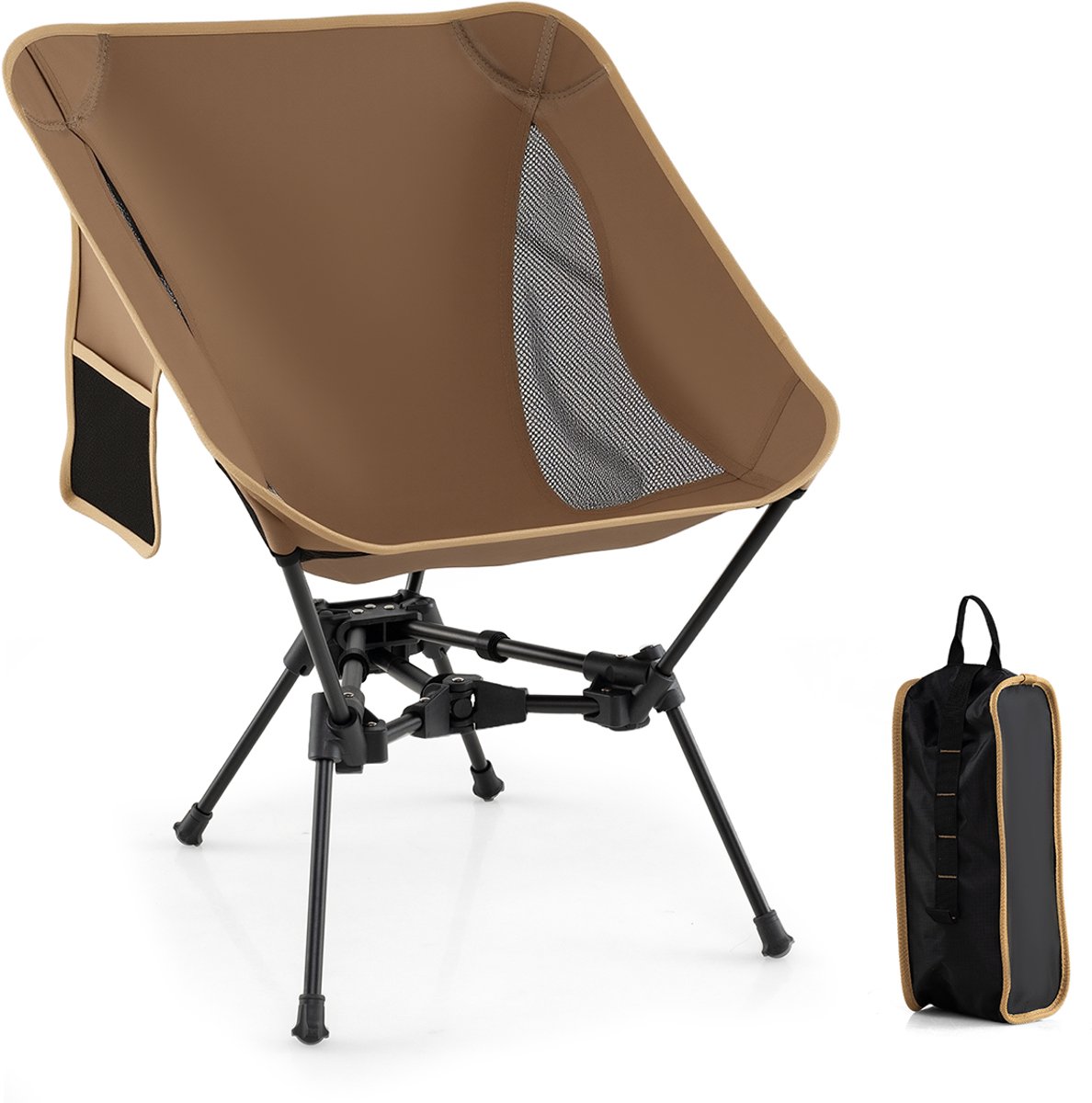 SureDeal® - Kamper - Opvouwbare Campingstoel Ultralicht - Zijzak Opvouwbare Vissersstoel - 51x54x66 cm - Koffiebruin