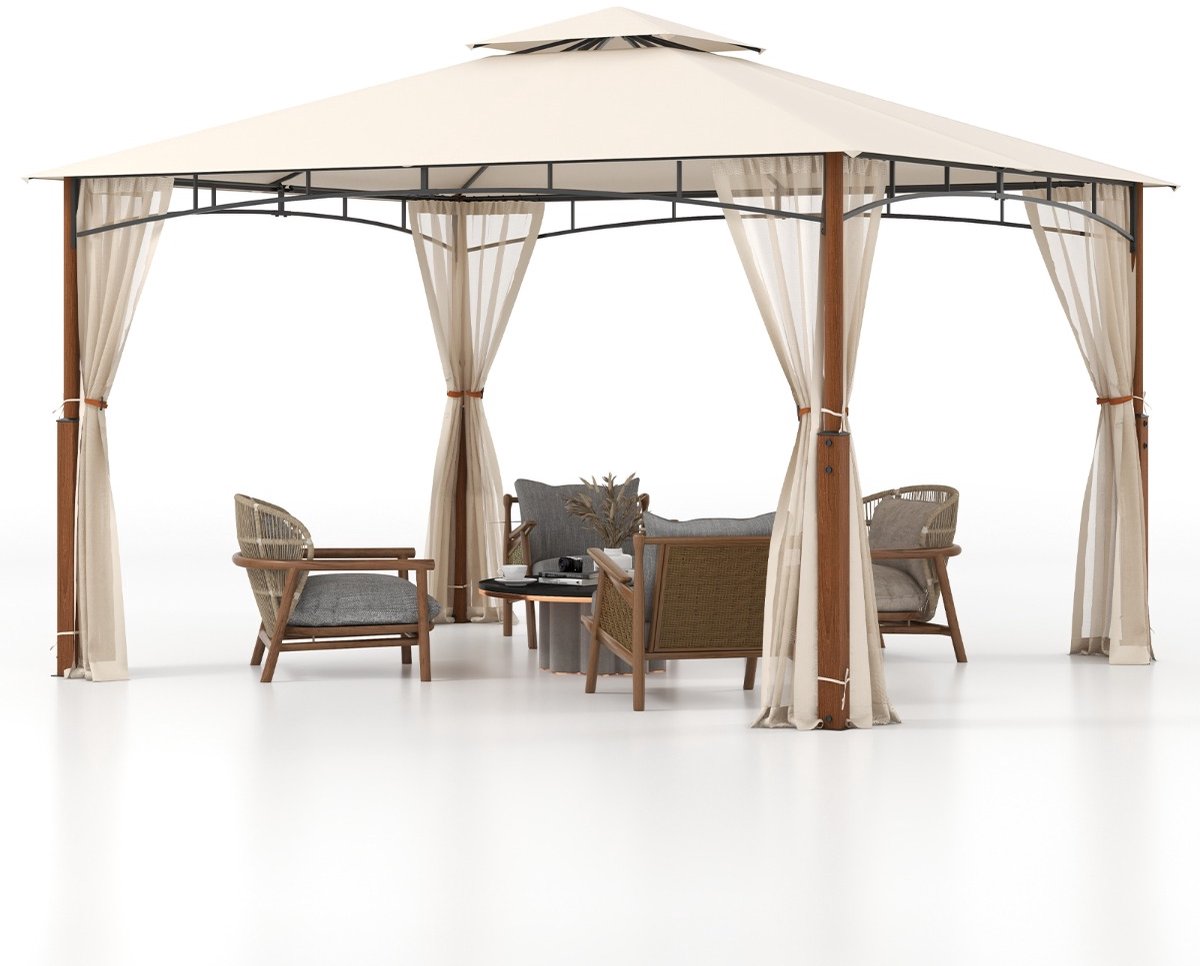 SureDeal® - Partytent - Terraspaviljoen - Muggennet Dak Niveaus - Waterdicht Dak Eenvoudige - 316x260x228 cm - Beige