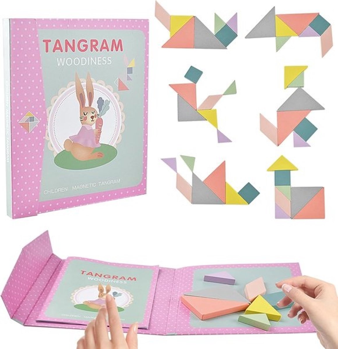 Magnetische Puzzel - Tangram Spel - Reis Plezier - 96 Vormen Uitdaging - 6.8 cm - Roze