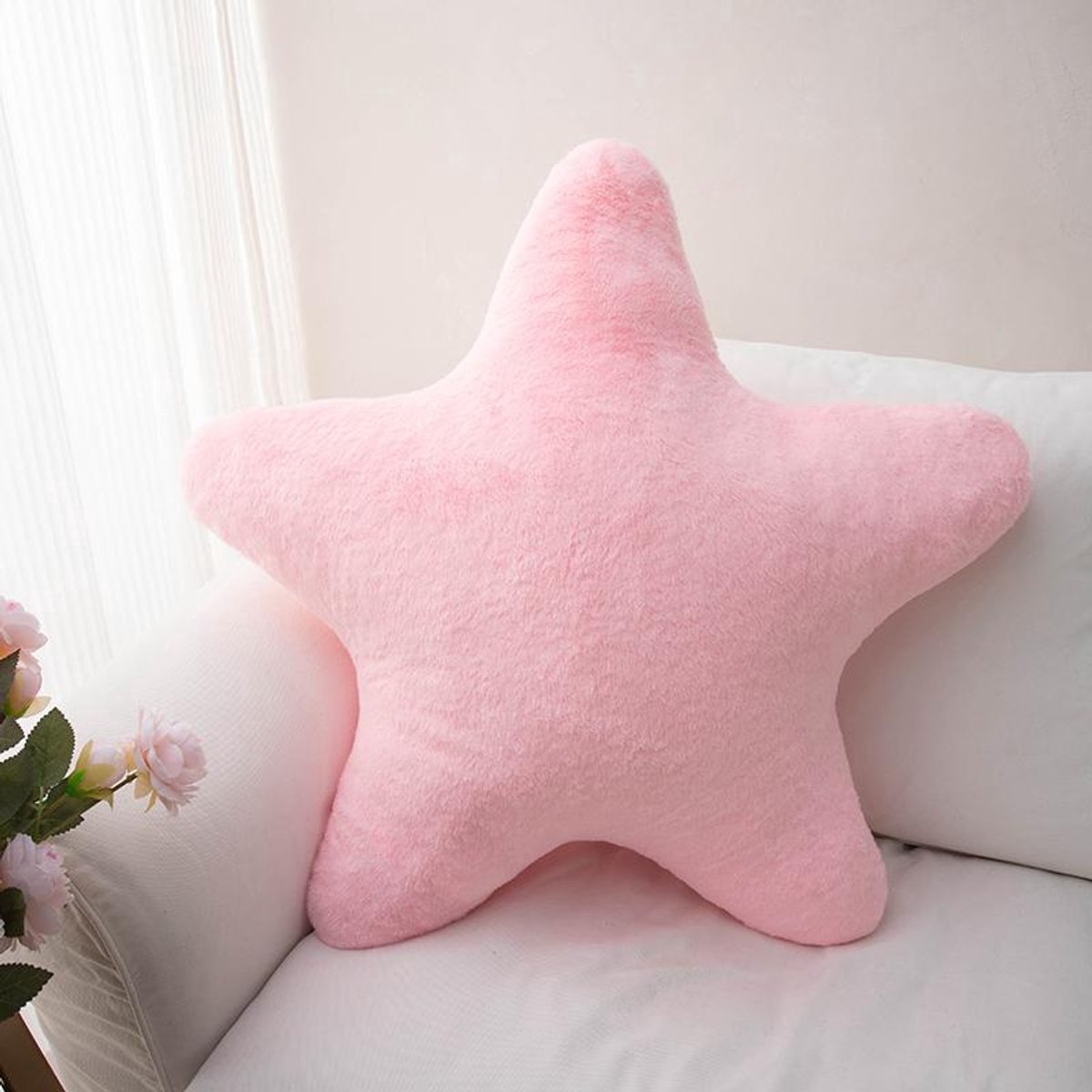 Casalora Stervormig Kussen 60cm – Zacht Pluche Sierkussen – Groot Schattig Sterkussen voor Bed, Bank & Kinderkamer – Decoratief Kussen – Roze Stervormig