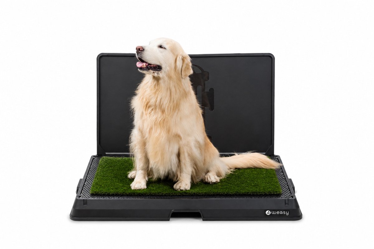 Weasy – Slim potje voor honden – Met beenhefwand – Zwart – Groot – Met Weasy Bag en synthetische grasmat