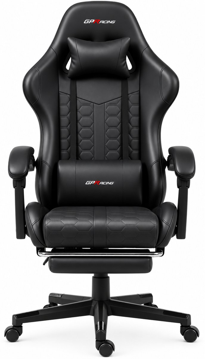 GPRACING - Game Stoel - Gaming Stoel - Ergonomische Bureaustoel - Gamestoel - Verstelbaar - Gaming Chair - Zwart