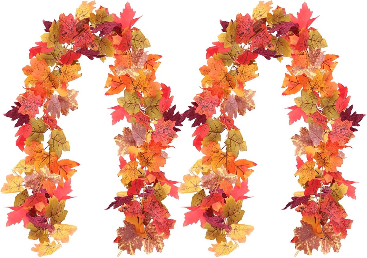 KZQ Set Van 2 Esdoornbladslingers 175 Cm – Herfstdecoratie Voor Binnen En Buiten, Geschikt Voor Open Haard, Halloween En Thanksgiving