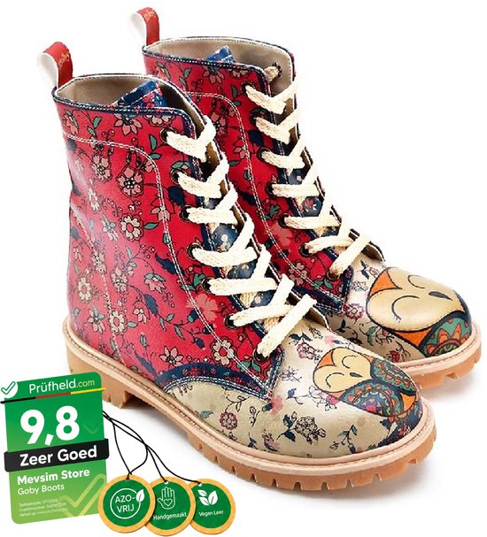 GOBY Redlove Boots - Dameslaarzen - Handmade - Bloemenprint - Maat 38