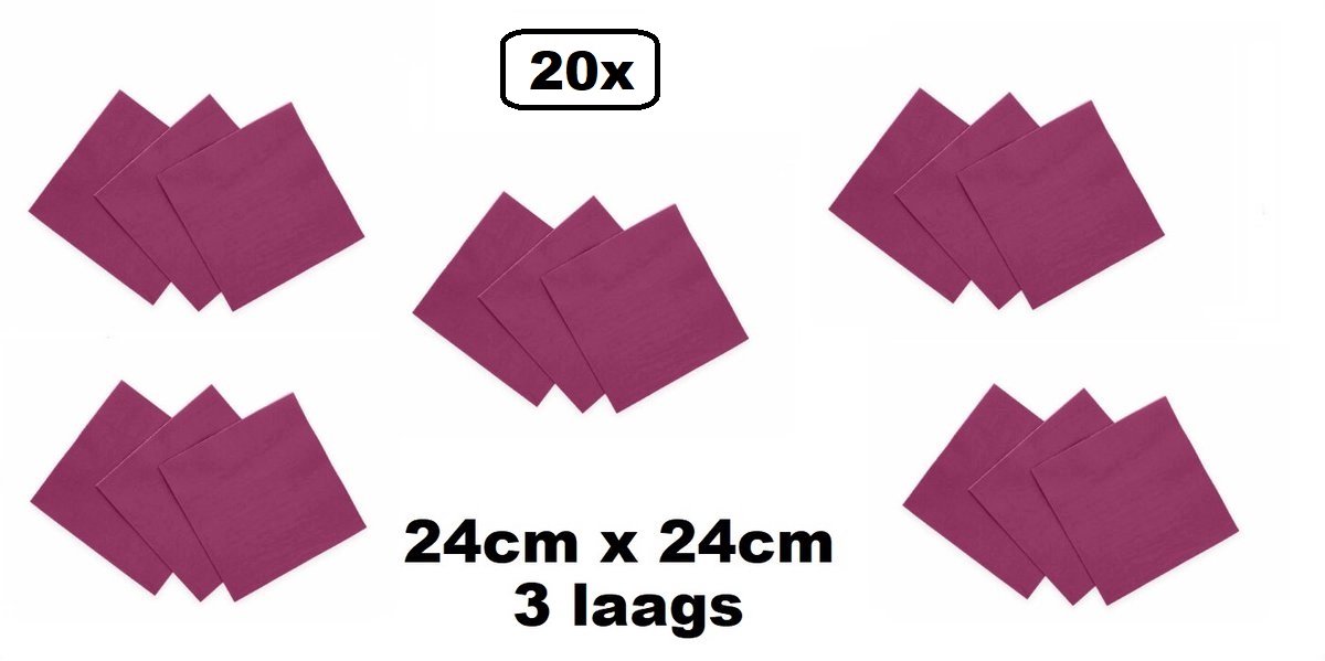 20 stuks Servetten paars 24cm x 24cm - 3 laags - Party Cocktail servet diner eten knoeien restaurant BBQ thema feest verjaardag feest