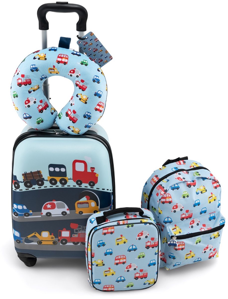 SureDeal® - Kinderkoffer - Koffers - Kinderen Verrijdbare Koffers - Kinderen - Rugzak Nekkussen Etiquette - 30x23x53 cm - Roze