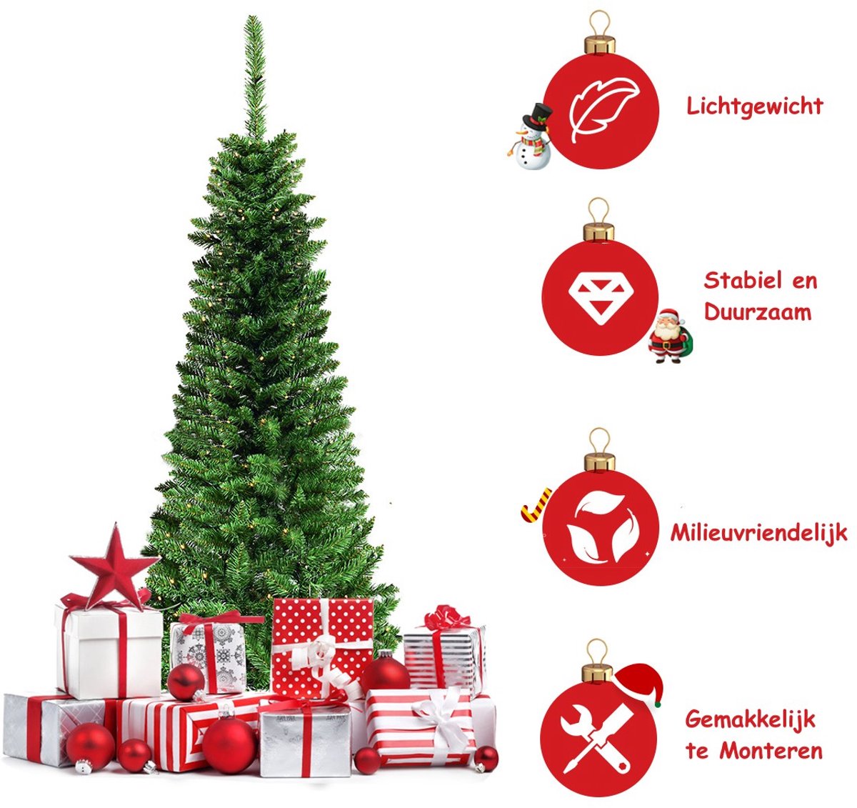 SureDeal® - Kerstbom - Slanke Kerstboom - Warm Witte LED - Groen