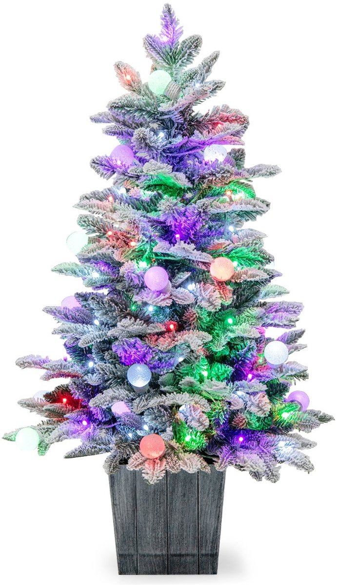 SureDeal® - Kerstbom - Voorverlichte Kunstkerstboom Kerstboom - Sneeuwvlokken PVC - Uiteinden Gekleurde LED - 40x100 cm - Wit + Groen