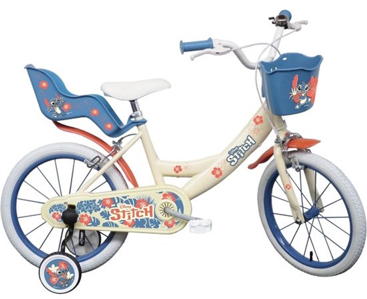 Meisjesfiets 16 inch met mand en poppenhouder, wit