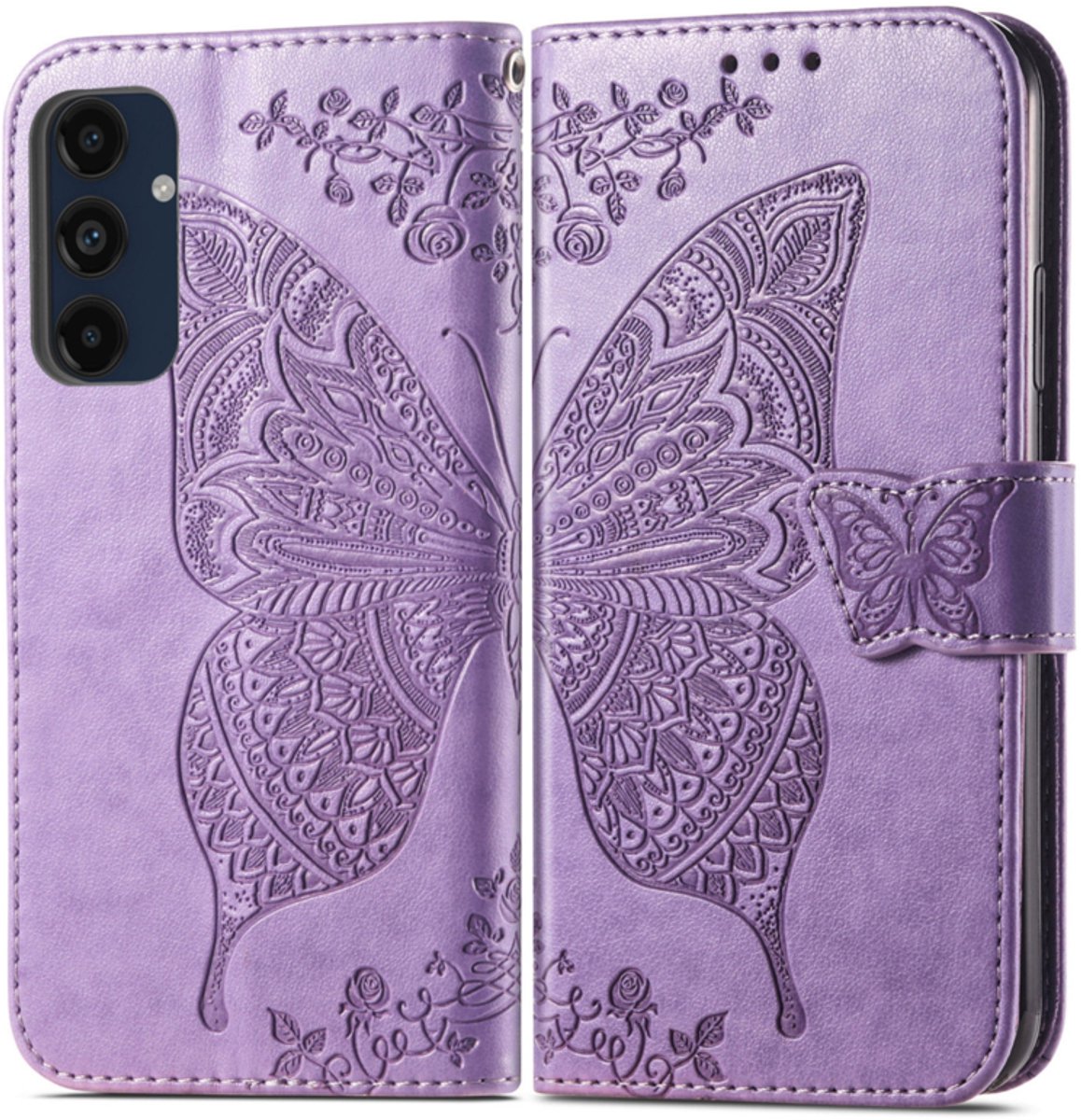 BookCover Hoes Etui geschikt voor Samsung Galaxy A27 Vlinders Paars